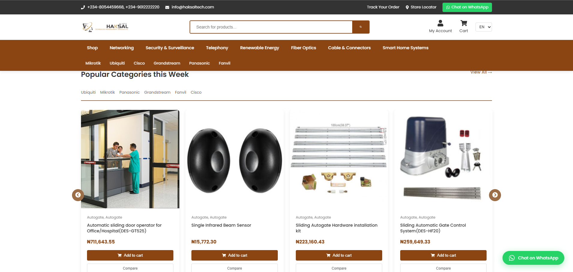 Haksaltech home page hero banner and popular categories